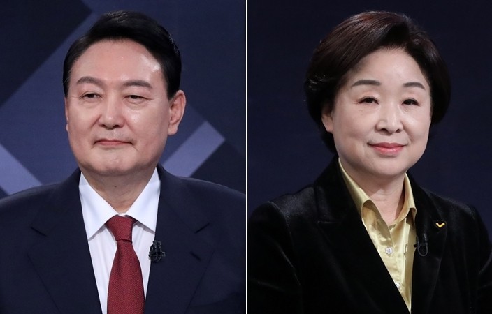 방송토론 참석한 윤석열 대선후보(왼쪽)와 심상정 대선후보