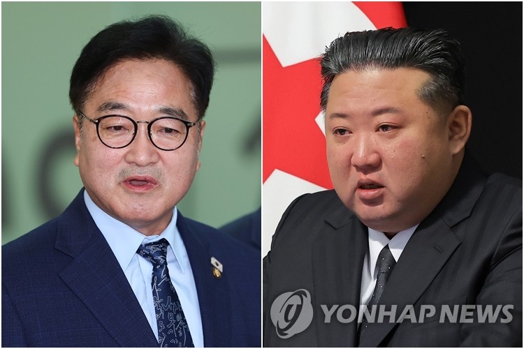 우원식 의장(왼쪽)과 김정은 북한 국무위원장