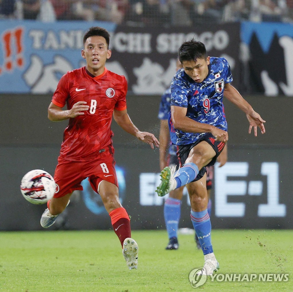 일본과 홍콩의 2022 동아시아축구연맹(EAFF) E-1 챔피언십 경기 장면.
