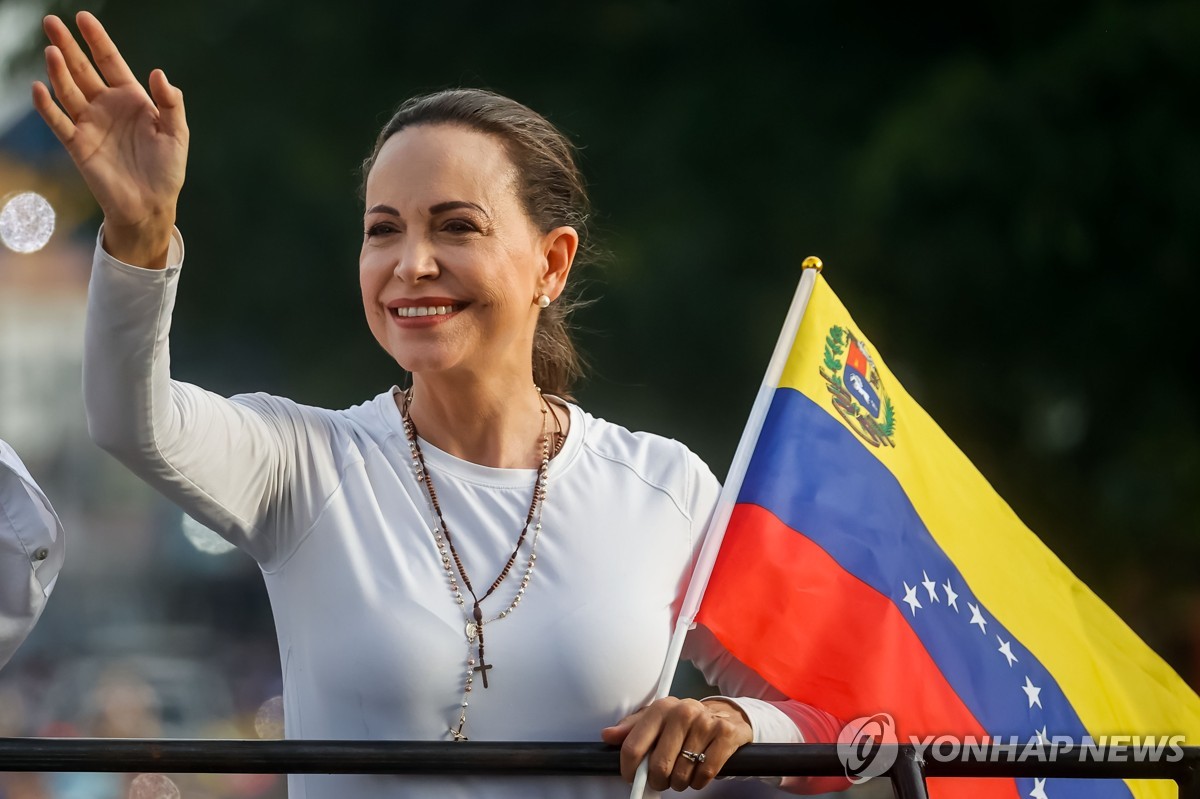 2025년 노벨평화상 영예를 안은 베네수엘라 야권 지도자 마리아 코리나 마차도[EPA 연합뉴스. 재판매 및 DB 금지]