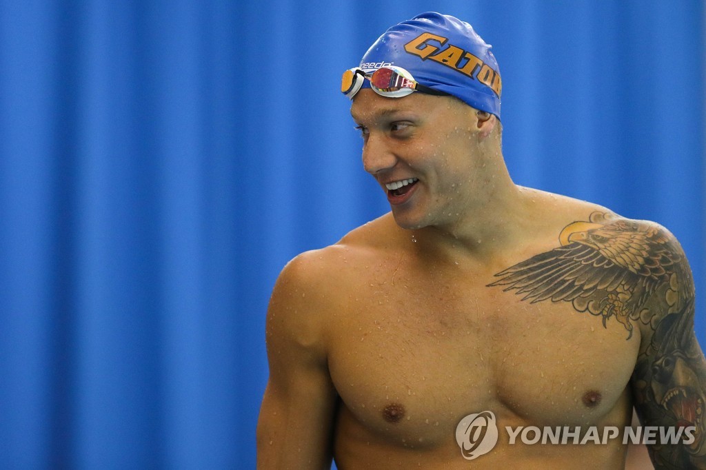This Getty Images file photo from April 10, 2019, shows American swimmer Caeleb Dressel at TYR Pro Swim Series at Collegiate School Aquatics Center in Richmond, Virginia. (PHOTO NOT FOR SALE) (Yonhap)