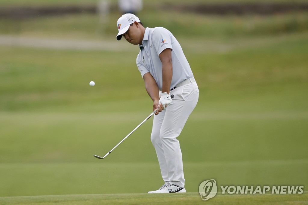 In this Getty Images photo, Kim Si-woo of South Korea hits a shot on the ninth hole during the final round of the AT&T Byron Nelson on the PGA Tour at TPC Craig Ranch in McKinney, Texas, on May 14, 2023. (Yonhap)