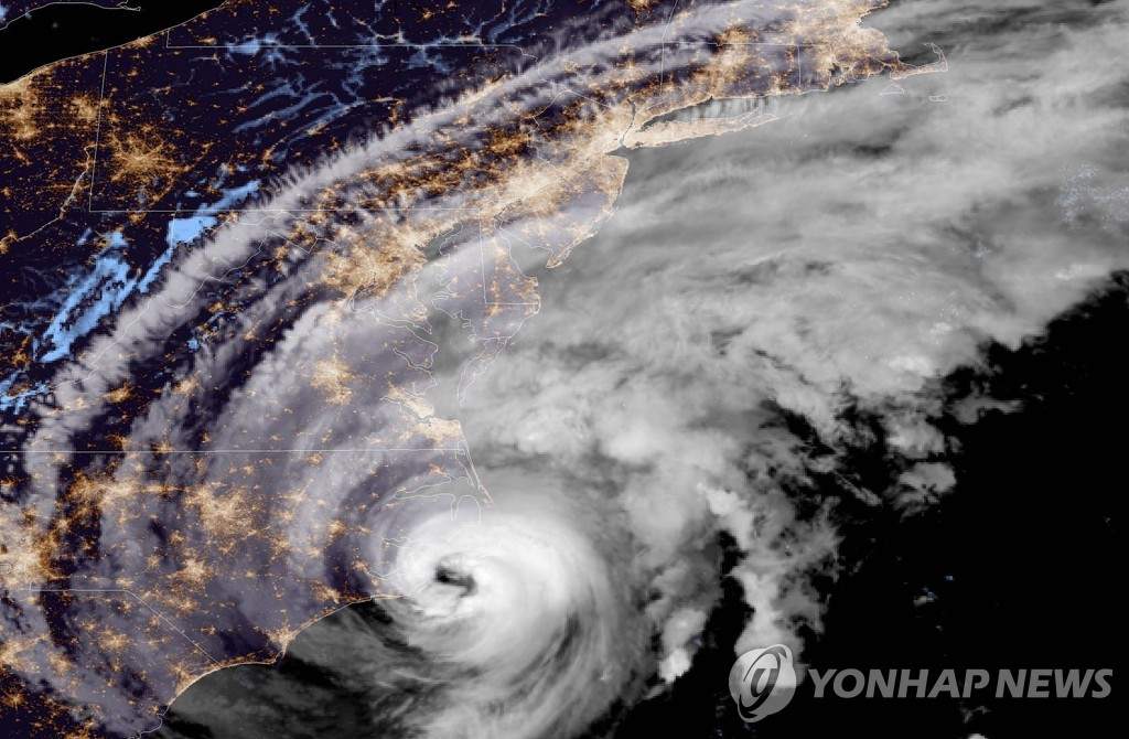 미국 노스캐롤라이나주 케이프 해터러스 부근에서 이동 중인 허리케인 도리안의 미 국립해양대기국(NOAA) 위성사진 [UPI=연합뉴스] 