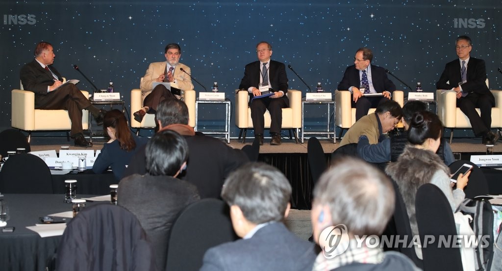 This photo taken on Dec. 10, 2018, shows panelists at a conference organized by the Institute for National Security Strategy in Seoul. (Yonhap)