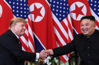 (3rd LD) (US-NK summit) Kim Jong-un, Trump meet in Hanoi, vow successful talks