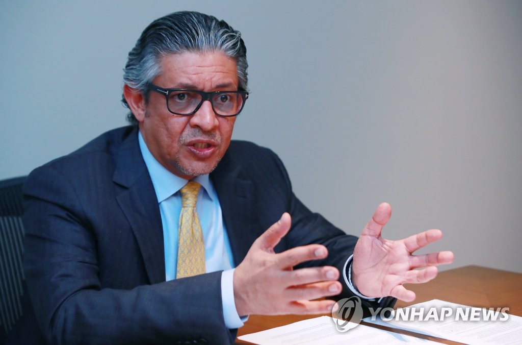 Mohammad Al-Tuwaijri, the Saudi Arabian minister of economy and planning, speaks during an interview with Yonhap News Agency in Seoul on April 4, 2019. (Yonhap)