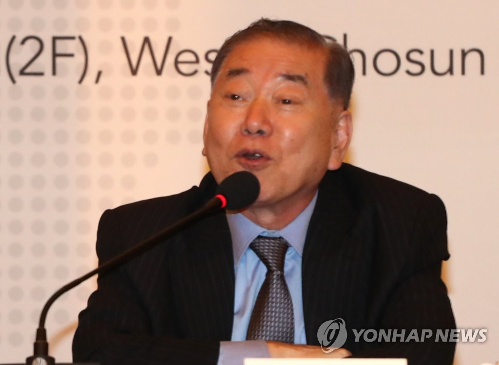Moon Chung-in, a special presidential adviser and Yonsei University professor, speaks during a forum on the South Korea-U.S. alliance in Seoul on June 12, 2019. (Yonhap)