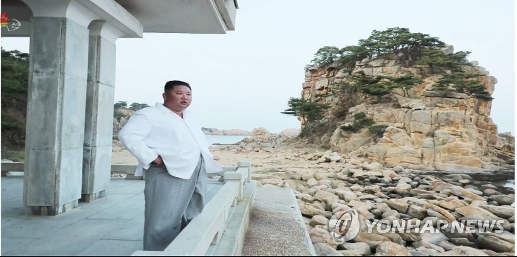 North Korean leader Kim Jong-un tours the Mount Kumgang resort on the country's east coast, in this photo captured from the North's Korean Central TV Broadcasting Station on Oct. 23, 2019. (For Use Only in the Republic of Korea. No Redistribution) (Yonhap)