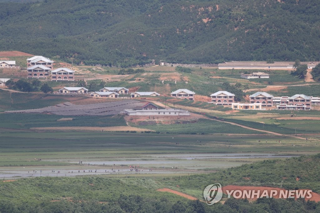 모내기 하는 북한 황해북도 개풍군 주민들