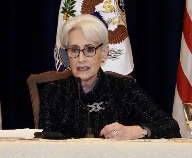 In this file photo dated Nov. 18, 2021, U.S. Deputy Secretary of State Wendy Sherman speaks during a press briefing held at the State Department after her meeting with South Korean and Japanese counterparts. (Pool photo) (Yonhap) 