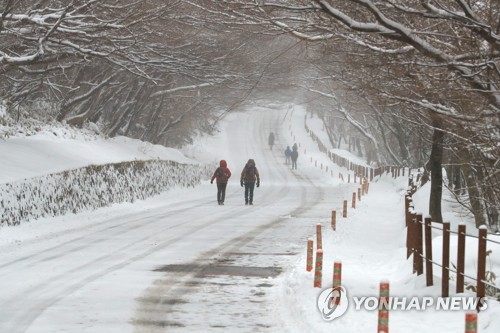 제주, 강추위 이어져 산지에 한파 특보…최대 7㎝ 이상 눈
