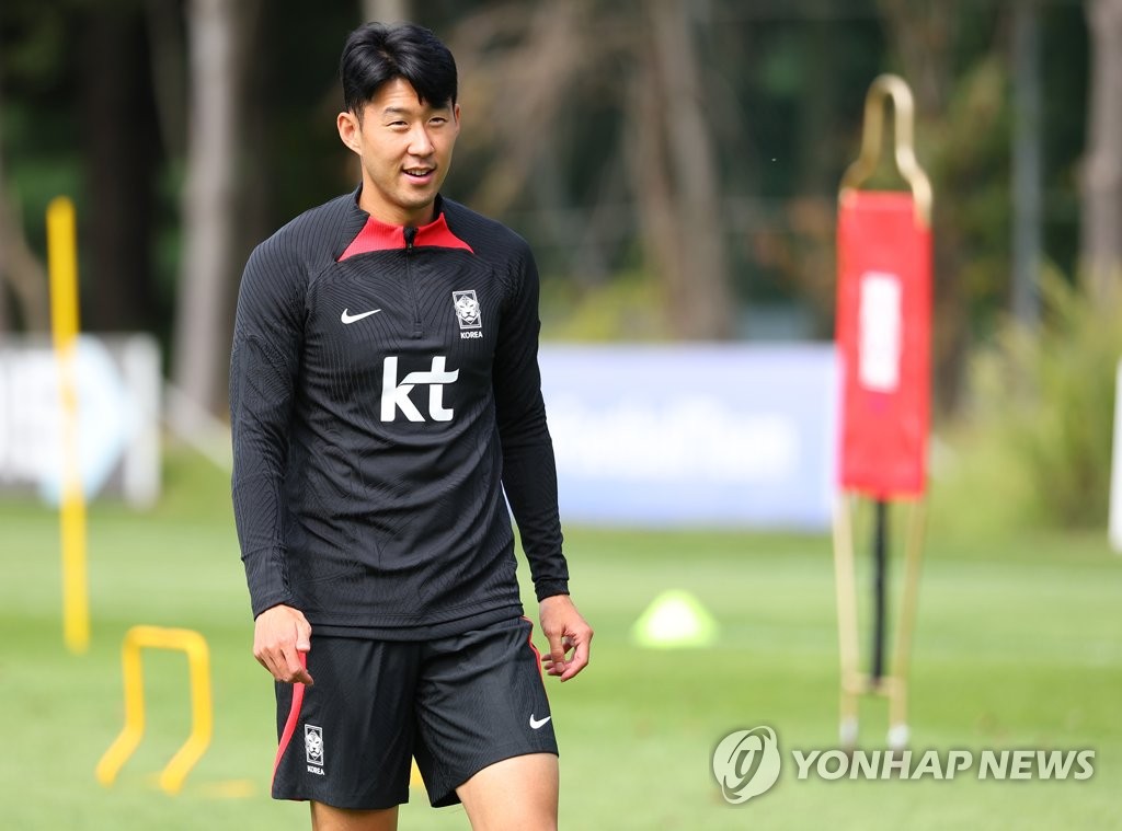 Son Heung-min, captain of the South Korean men's national football team, takes a break during a training session at the National Football Center in Paju, Gyeonggi Province, on Sept. 20, 2022. (Yonhap)