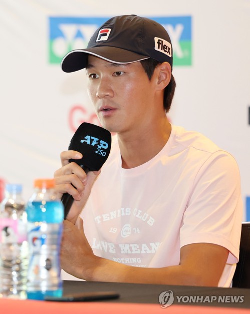 South Korean tennis player Kwon Soon-woo speaks during a press conference at Olympic Hall inside the Olympic Park in Seoul on Sept. 26, 2022, ahead of the ATP Tour Eugene Korea Open. (Yonhap)