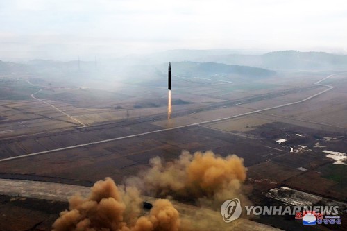 North Korea fires an intercontinental ballistic missile, in this photo released by its state media on Nov. 19, 2022. (For Use Only in the Republic of Korea. No Redistribution) (Yonhap)