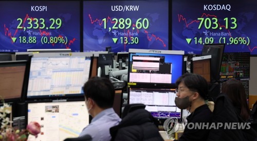 코스피ㆍ코스닥 하락 마감