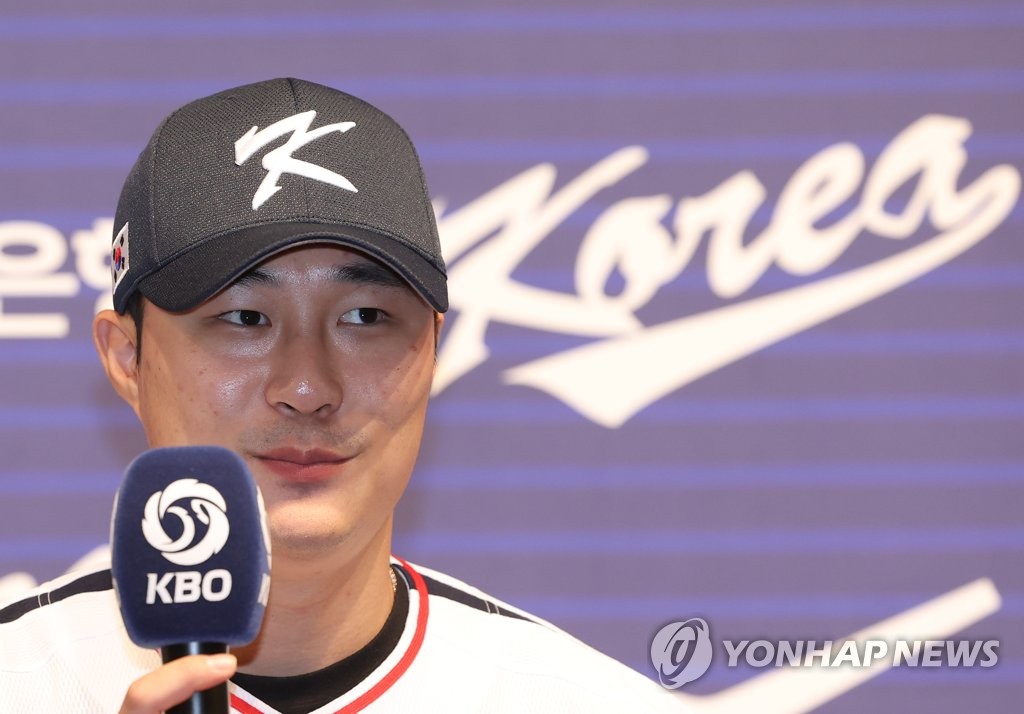 Kim Ha-seong, infielder for the South Korean national baseball team for the World Baseball Classic, speaks at a press conference in Seoul on Jan. 16, 2023. (Yonhap)