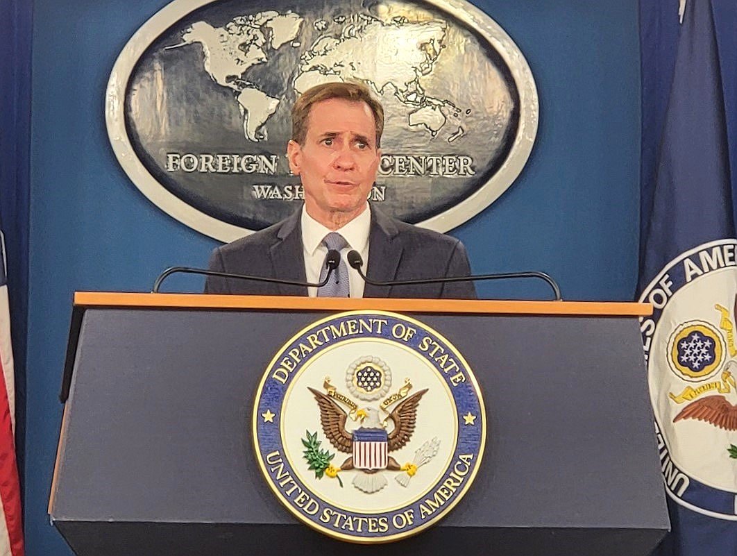 Esta foto, tomada el 4 de junio de 2024, muestra al Asesor de Comunicaciones de Seguridad Nacional, John Kirby, hablando durante una conferencia de prensa en el Centro de Prensa Extranjera en Washington. (Yonhap)