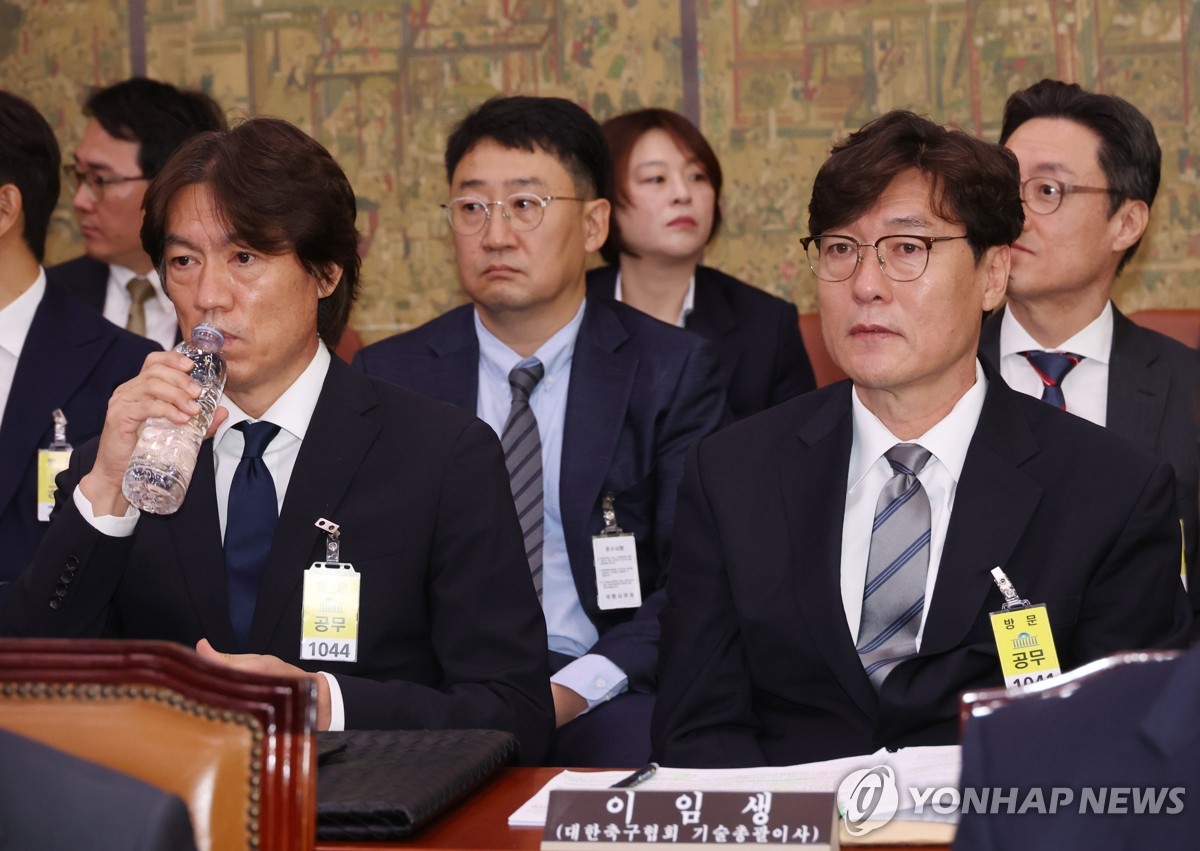 지난달 국회 현안질이 참석한 이임생 대한축구협회 기술총괄이사(오른쪽)