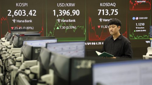 코스피 美 신용등급 강등에 2,600대로 밀려…코스닥도 하락 마감
